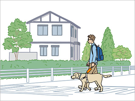 盲導犬を連れている男性のイラスト
